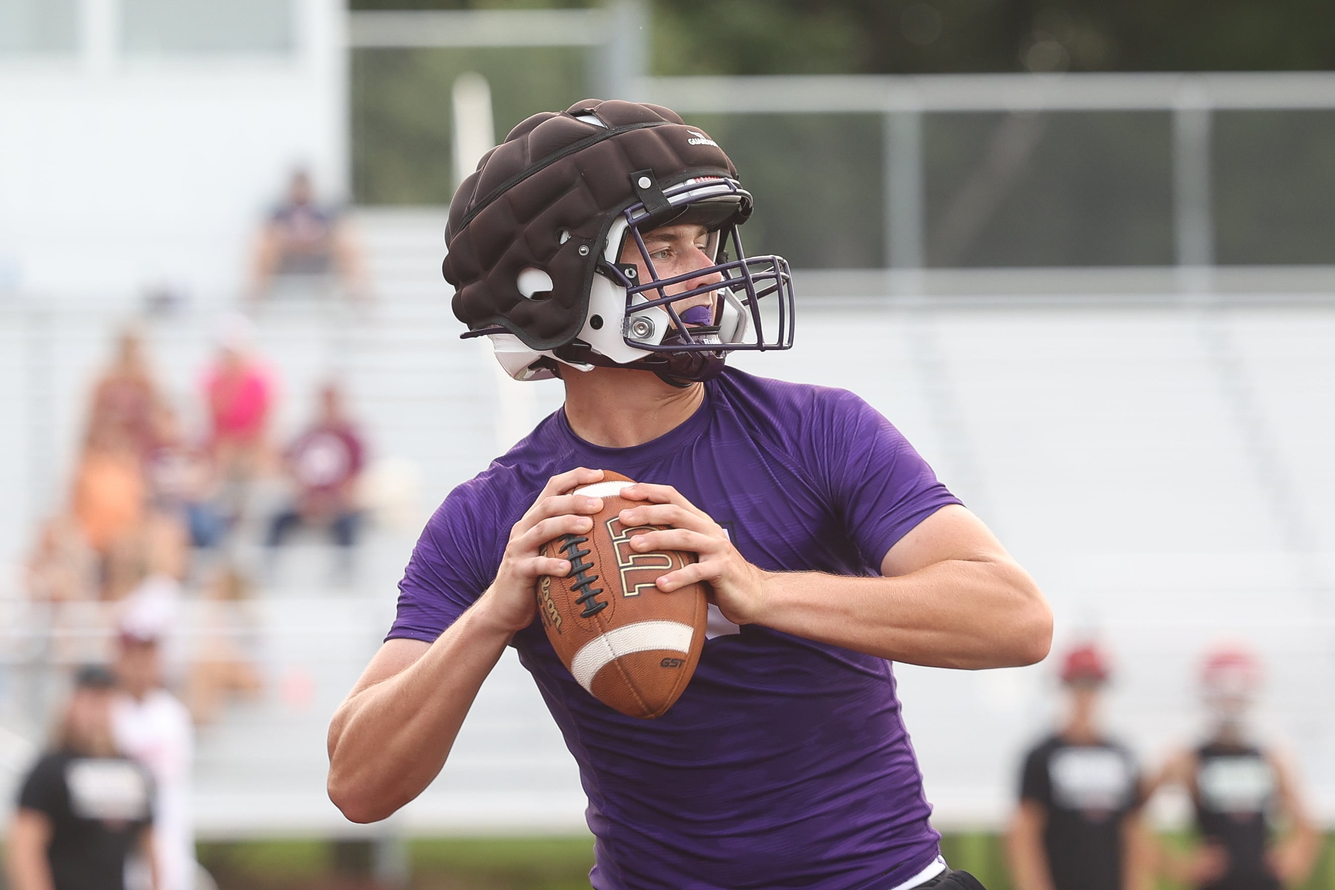Wilmington’s Lucas Rink looks to pass at Morris’ 7 on 7 scrimmage on Tuesday, July 23, 2024.