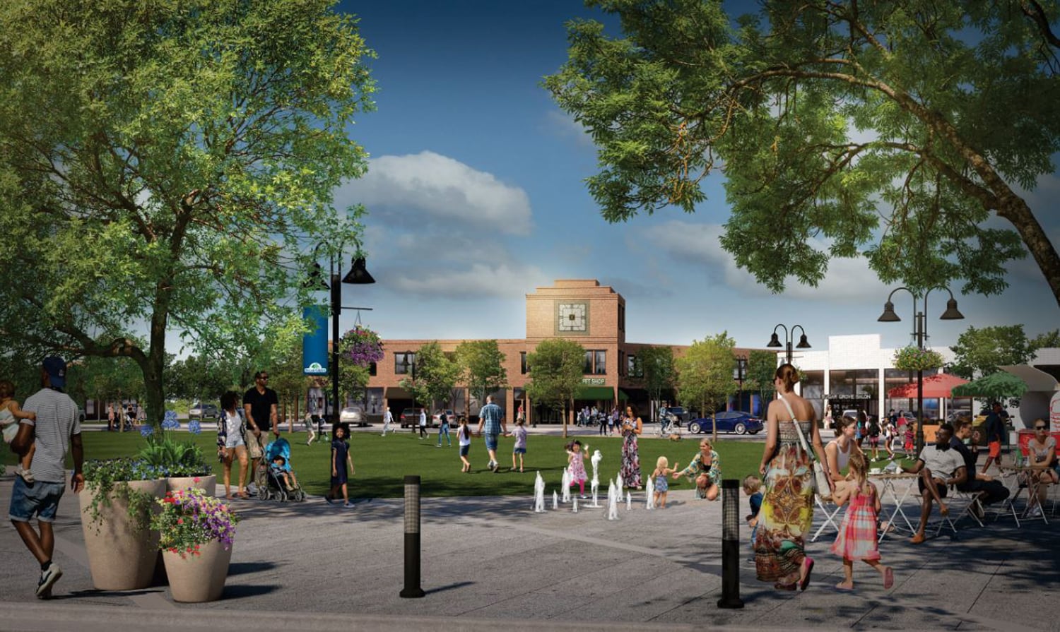 The Grove is a planned development proposed for the village of Sugar Grove. This conceptual rendering shows the proposed The Grove Town Center, that would include a village hall, entertainment venues and community gathering spaces, such as a beer garden, food truck court, pickleball courts, splash pad and access to five miles of walking/biking trails.