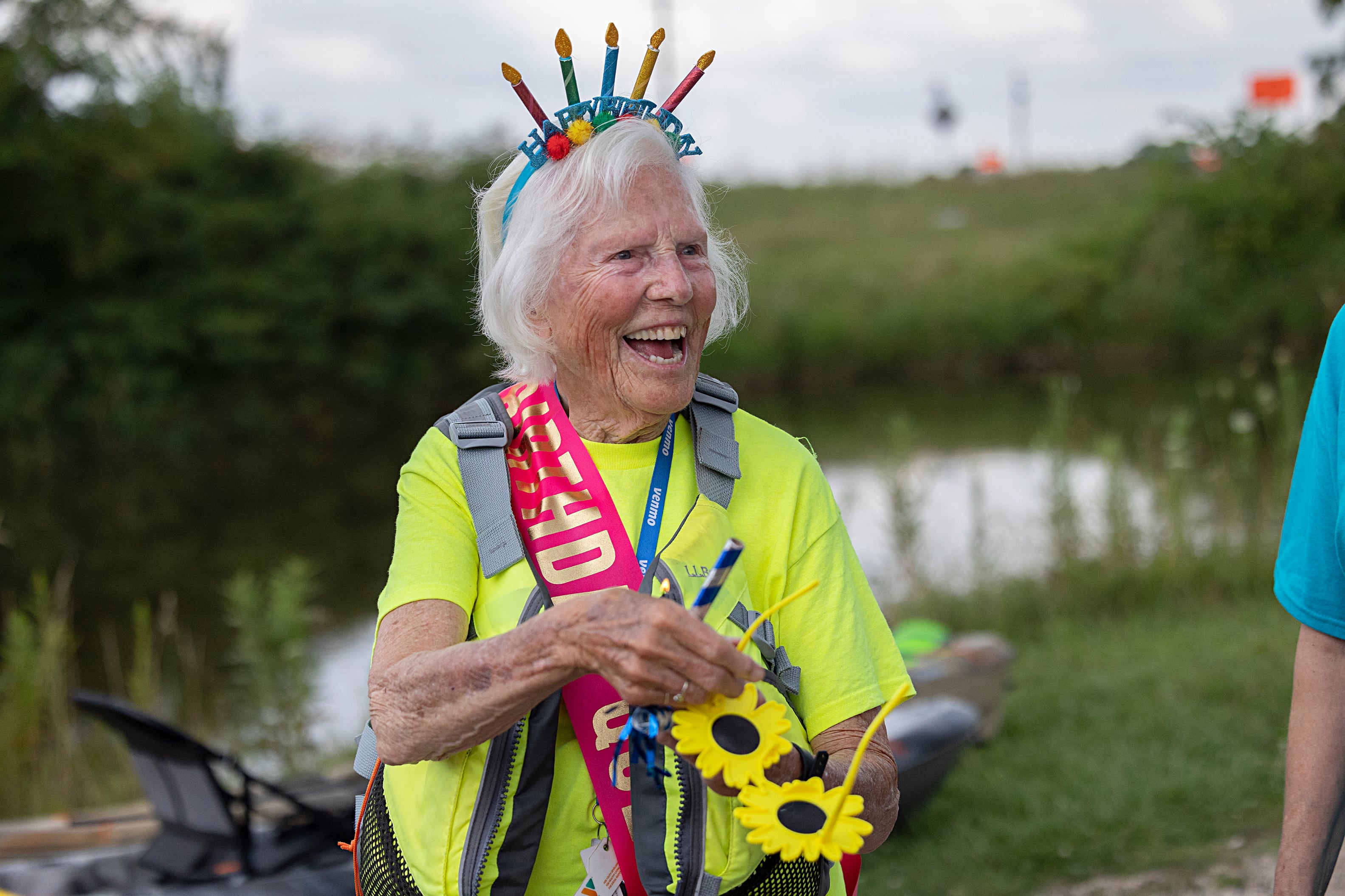 Nancy Gates smiles as the Yak-Yak Sisters sing Happy Birthday on Wednesday, July 24, 2024. Gates, an inspiration and beloved member of the Yak-Yak Sisters, will turn 90 on Aug. 1.