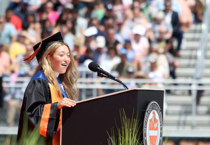 Charlotte Alexander makes her Senior Address as McHenry High School held its 104th Annual Commencement at McCracken Field on Saturday.