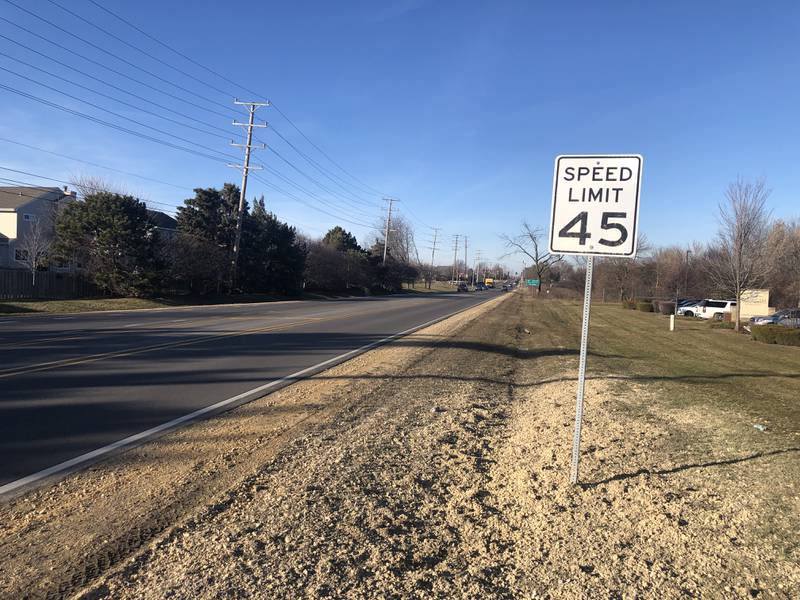 Lakewood Road near Reed Road in Lake in the Hills photographed Feb. 5, 2024. The speed limit of 45 mph might be reduced to 40 mph if the county board approves a speed limit reduction.
