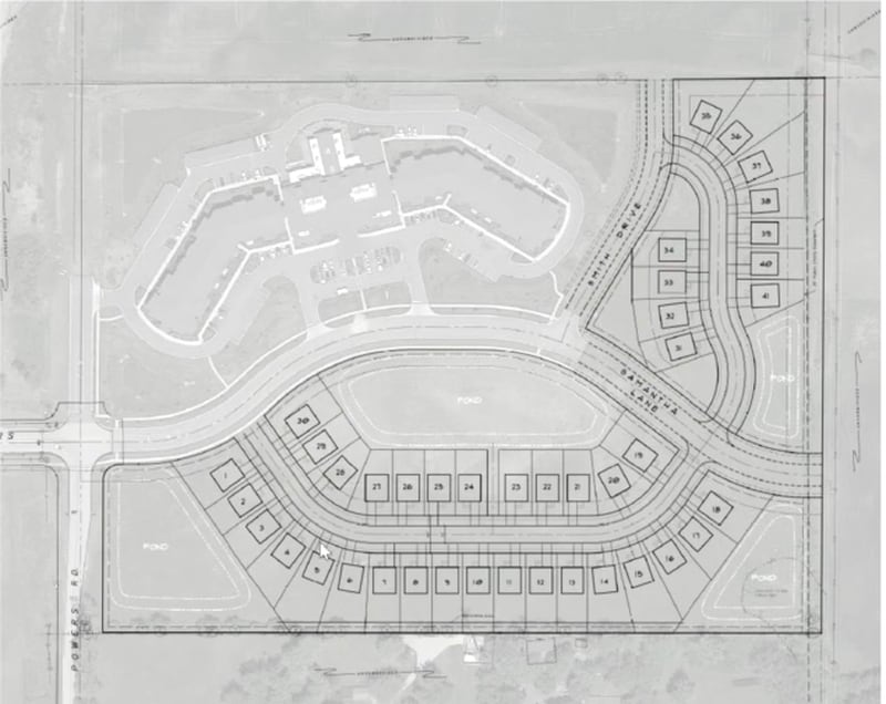 The site plan for a neighborhood near the Huntley Springs retirement community in Huntley.