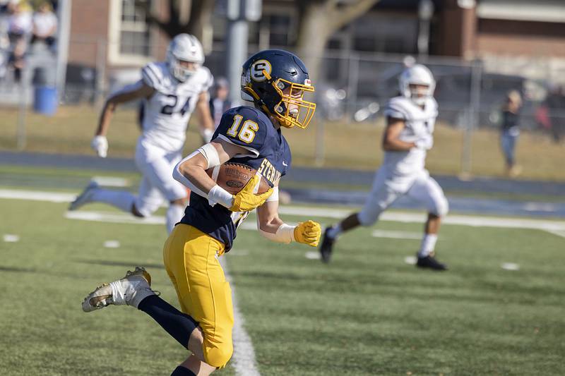 Sterling’s Dylan Ottens finds daylight and runs in a catch for the first touchdown of the day in their first round playoff game Saturday, Oct. 29, 2022 against St. Viator.