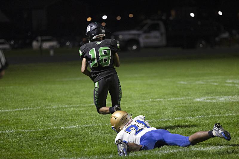 Rock Falls’ Michael Flowers sees nothing but green ahead of him on a long touchdown run against Rockford Christian Friday, Sept. 22, 2023 in Rock Falls.