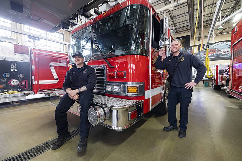 Dixon City Firefighters Dylan Fisher and Aaron Brown.