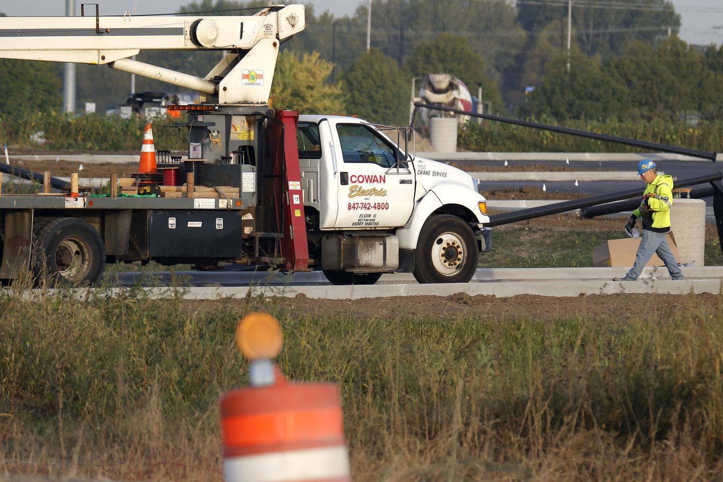 Work continues Thursday, Sept. 30, 2021, on the Amazon warehouse, located at 41W368 Freeman Road in Huntley.