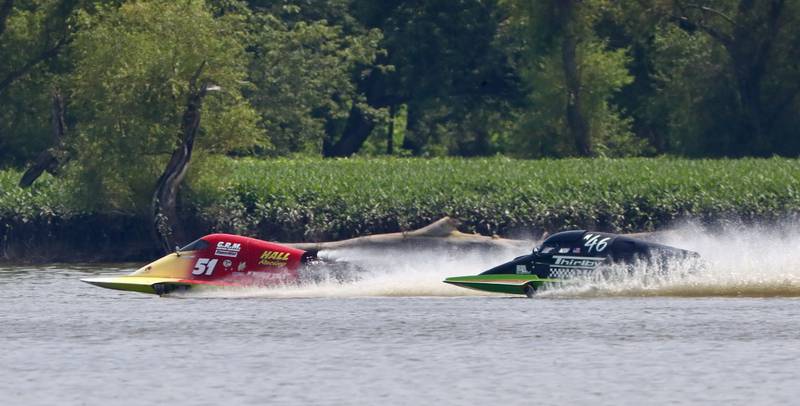 Doug Hall of Dekalb Mo., and Eric Vanover of Ohio race during the US Title Series Pro National Championship Boat Races on Saturday, July 27, 2024 at Lake DePue.