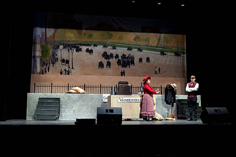 Actors playing the part of Dolly Gallagher Levi and Horace Vandergelder rehearse Wednesday, Jan. 10, 2024 for “Hello, Dolly” at the Dixon Historic Theatre. Show times are Friday and Saturday at 7:30 pm. The show must go on, but if weather on Friday cancels the production, calls will go out to local outlets.