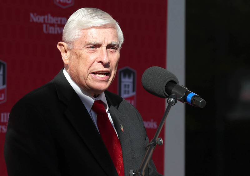 Bob Pritchard, a Northern Illinois University trustee, speaks Friday, Oct. 7, 2022, during a renaming ceremony where New Residence Hall at NIU became Fanny Ruth Patterson Complex. Patterson was the university’s first Black graduate and the building is being named in her honor.