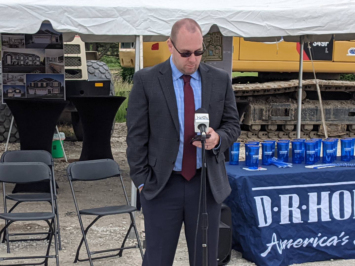 Oswego Village President Ryan Kauffman delivers remarks prior to the May 29 groundbreaking ceremony for Sonoma Trails subdivision.