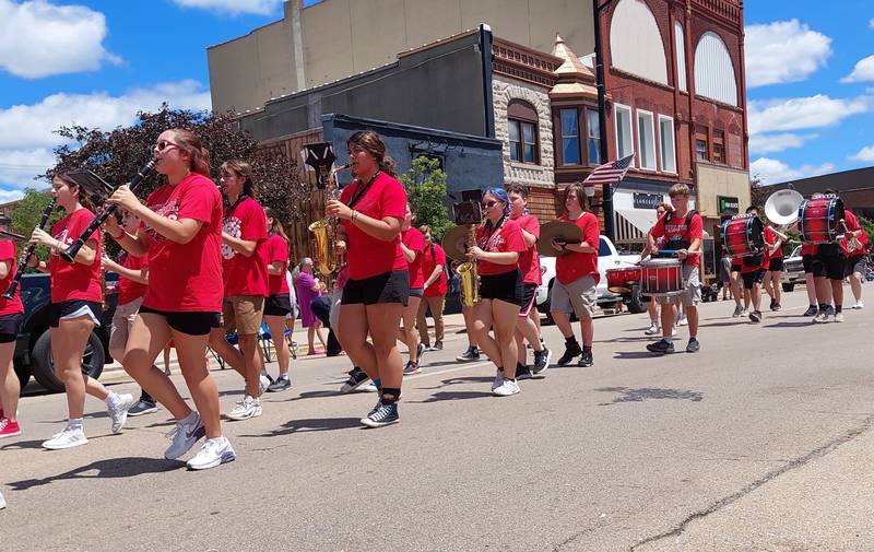 The Streator High School Marching Band makes its way through the Liberty Fest Parade on Sunday, June 30, 2024, in Streator.
