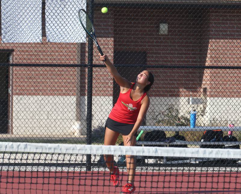 L-P's Grace Pecchio serves the ball against Ottawa on Tuesday, Sept. 17, 2024 at the L-P Athletic Complex in La Salle.