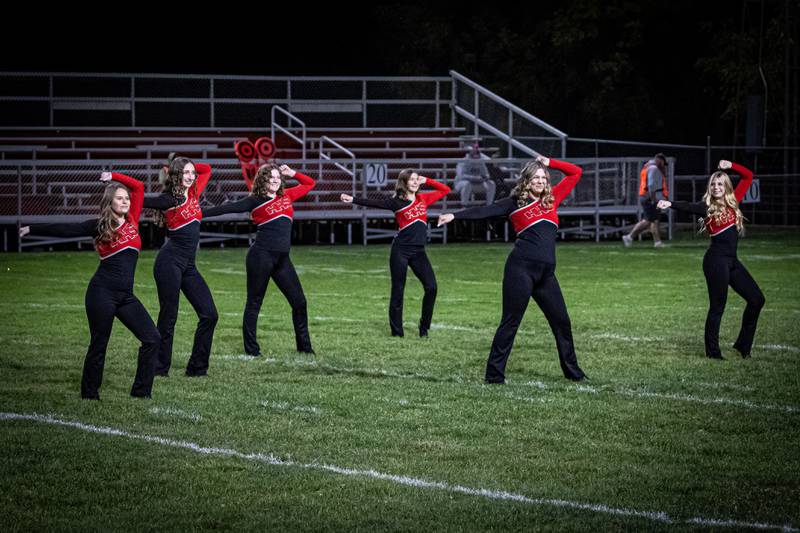 Hall cheerleaders perform during halftime of game on Friday, October 18, 2024 at Richard Nesti Stadium in Spring Valley.