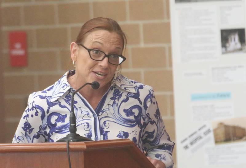 Amy "Murri" Briel, candidate elect for the 76th District state representatives speaks to the Illinois Health Facilities and Services Review Board during a hearing on Thursday, June 13, 2024 at Central Intermediate School in Ottawa.