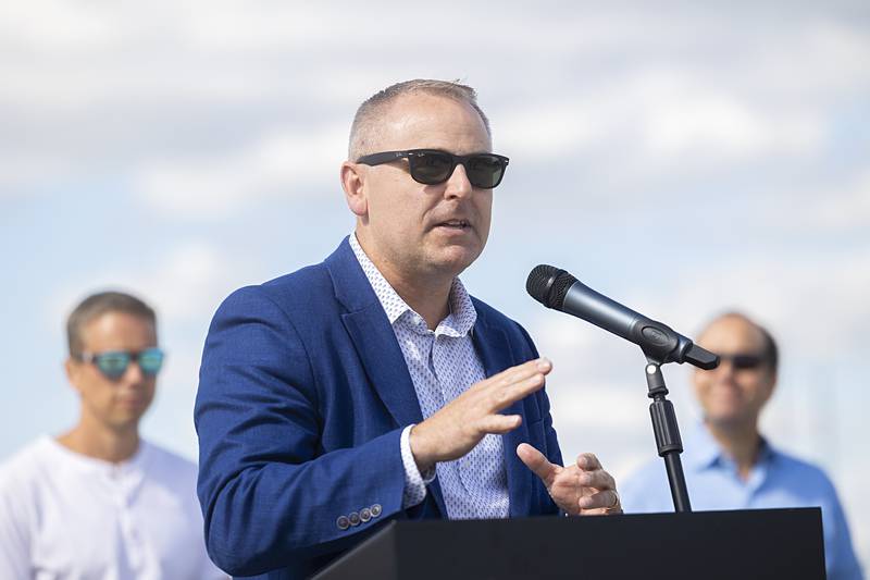 Dixon City Manager Danny Langloss speaks during a groundbreaking ceremony Wednesday, May 29, 2024, in Dixon's Gateway Project.