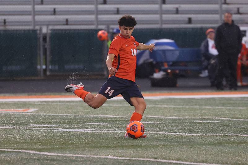 Romeoville’s Isaiah Pina passes the ball against Joliet West on Wednesday, Oct. 11, 2023 in Romeoville.