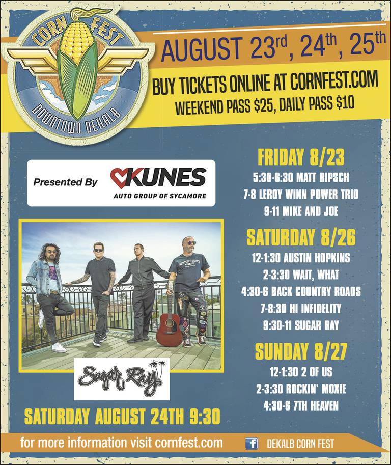 Sugar Ray will headline the Sound Stage at DeKalb’s 47th annual Corn Fest on Saturday, Aug. 24.