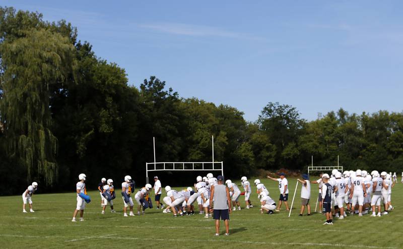 Players scrimmage during football practice Tuesday, Aug. 20, 2024, at Cary-Grove High School, as the 2023 IHSA Class 6A champions look to defend their title.