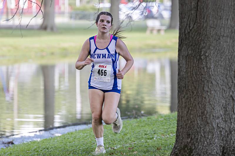 Newman’s Gianna Sagel heads for the finish Tuesday, Sept. 12, 2023 during the Twin Cities Cross Country Meet at Centennial Park in Rock Falls.