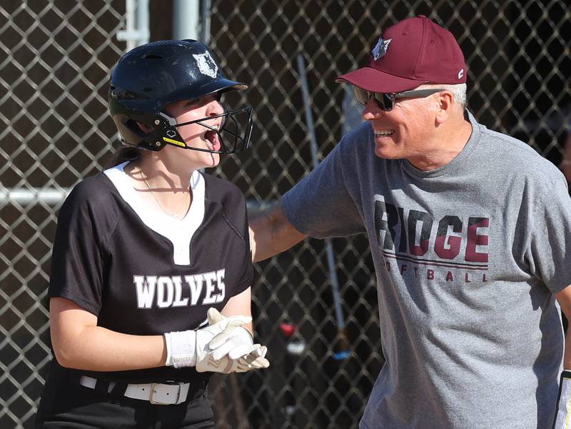 Prairie Ridge's Parker Frey celebrates after a single during their Class 3A sectional semifinal game against Sterling Wednesday, May 29, 2024, at Sycamore High School.