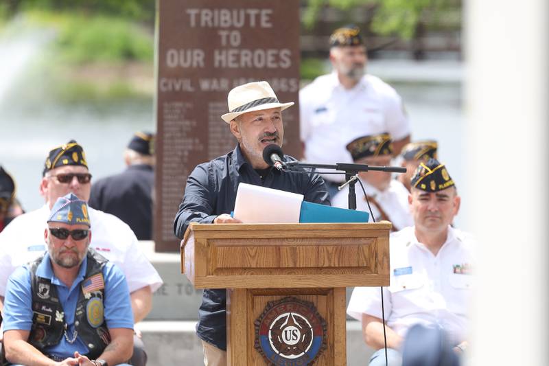Plainfield Mayor John Argoudelis speaks at Plainfield Memorial Day and Ceremony event on Monday, May 27, 2024.