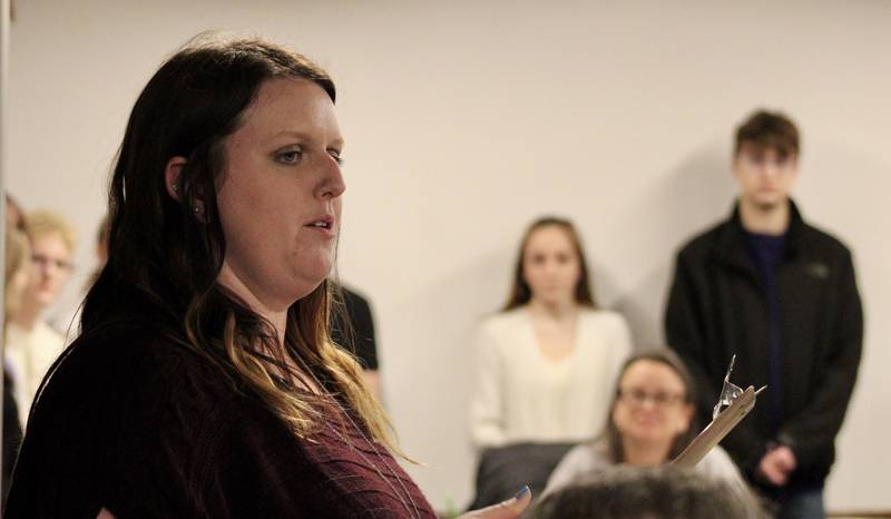 Ashley Almquist, director of the junior treble chorus, junior mixed chorus and junior band takes part in a presentation at the Dixon Public Schools board of education meeting on Jan. 18, 2023.