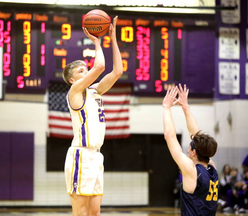Downers Grove North’s Alex Miller shoots three points during the Class 4A Downers Grove North Regional final against Neuqua Valley on Friday, Feb. 23, 2024.