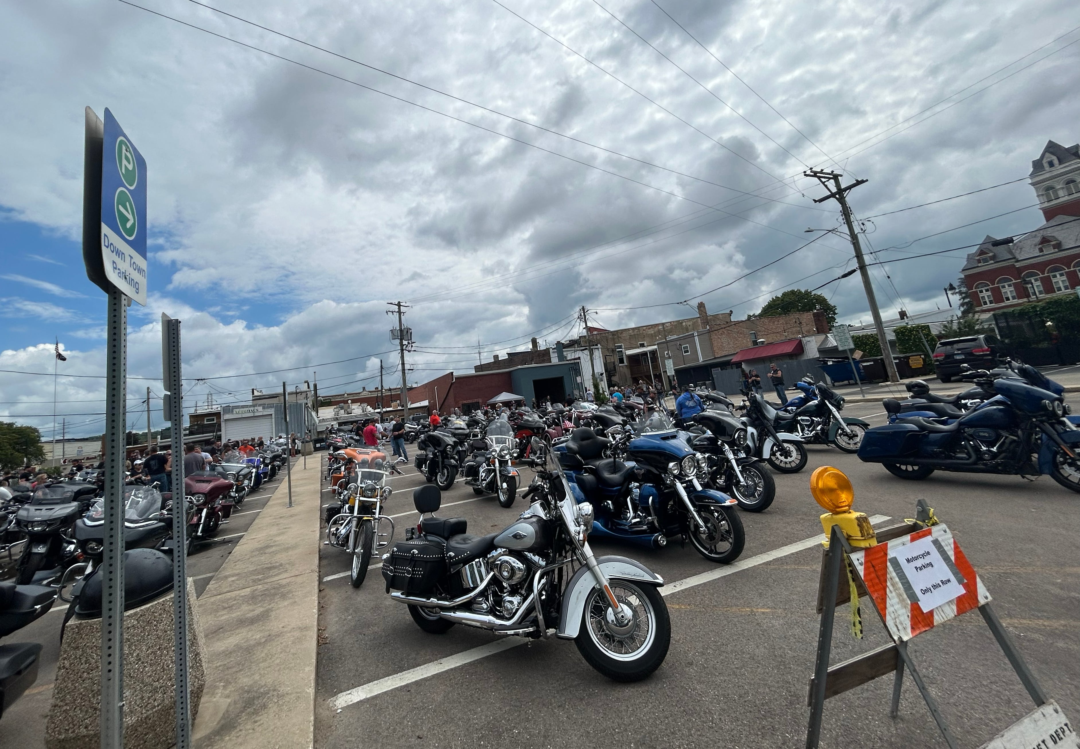 Motorcycles filled the N. Fifth Street Parking lot in Oregon on Saturday, Aug. 17, 2024 as their riders stopped for lunch at the Ogle County Brewery and Bad Ash Cigars during the Back the Blue Motorcycle Rally, The 100-mile ride started in Winnebago County and wound its way through Ogle County with stops in Oregon and Leaf River.