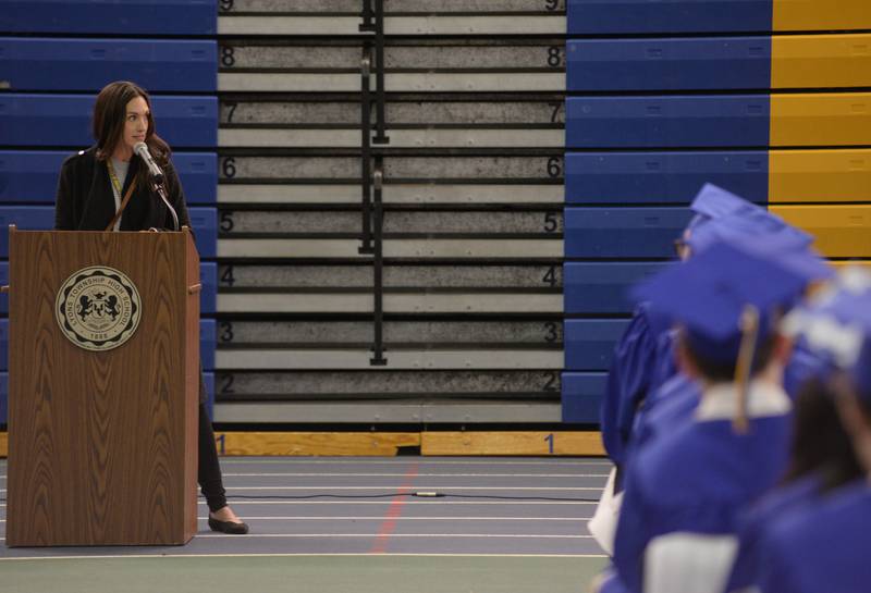 Lyons Township Associate Principal Sarah Smith gives graduates some guidance and tips prior to their graduation ceremony Wednesday May 29, 2024.