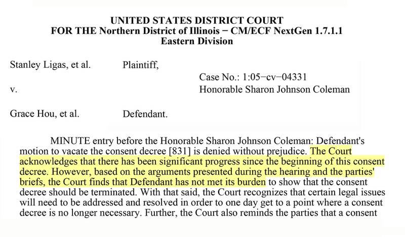 Judge Sharon Johnson Coleman of the Northern District of Illinois ruled against the state of Illinois’ request to end court oversight of its disability services.