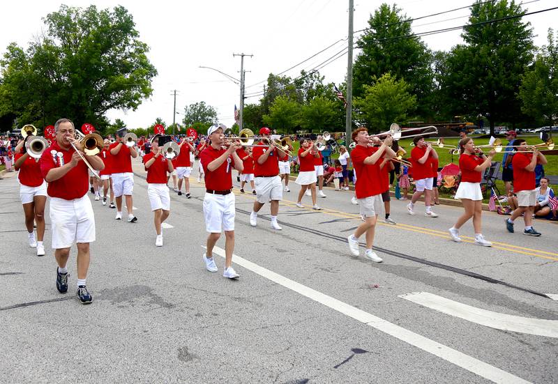 The Yorkville Community Band marches in the Yorkville Independence Day Parade on Thursday, July 4, 2024 in Yorkville.