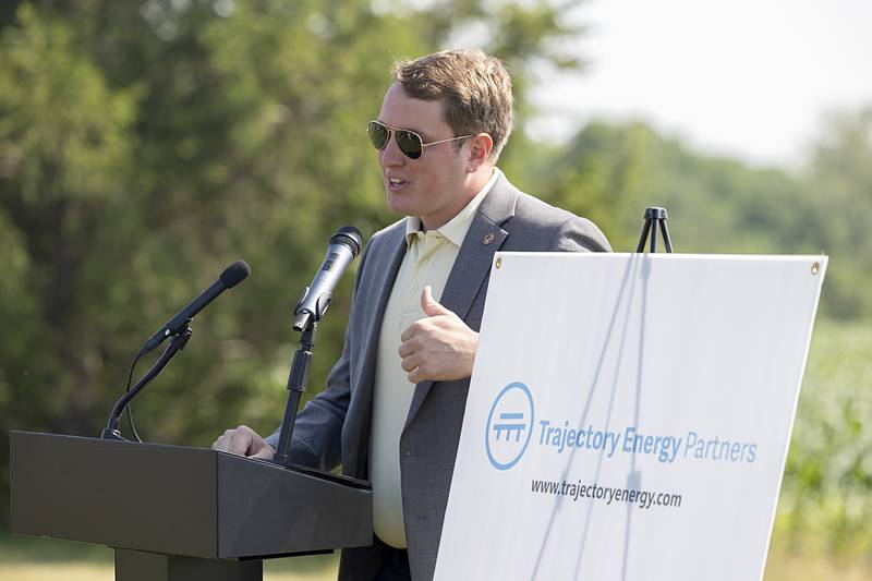 State Rep. Brad Fritts, R-Dixon, talks about his role in helping to move the solar project along Friday, June 21, 2024. The land was deeded to the district by the Illinois Department of Natural Resources as long as it wasn’t developed. A solar farm was a bit of a grey area.