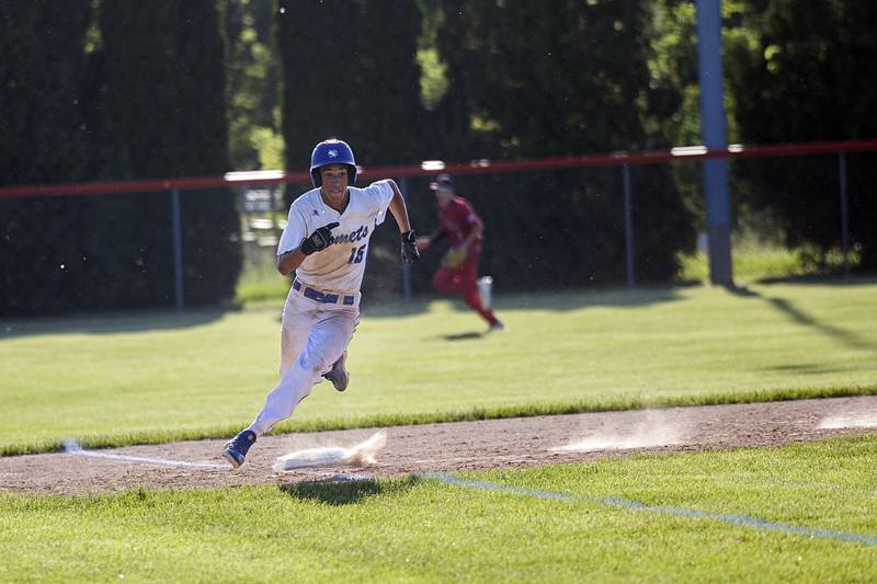 Newman’s Isaiah Williams rounds third base against Stillman Valley Wednesday, May 22, 2024 in the Class 2A sectional semifinal in Byron.