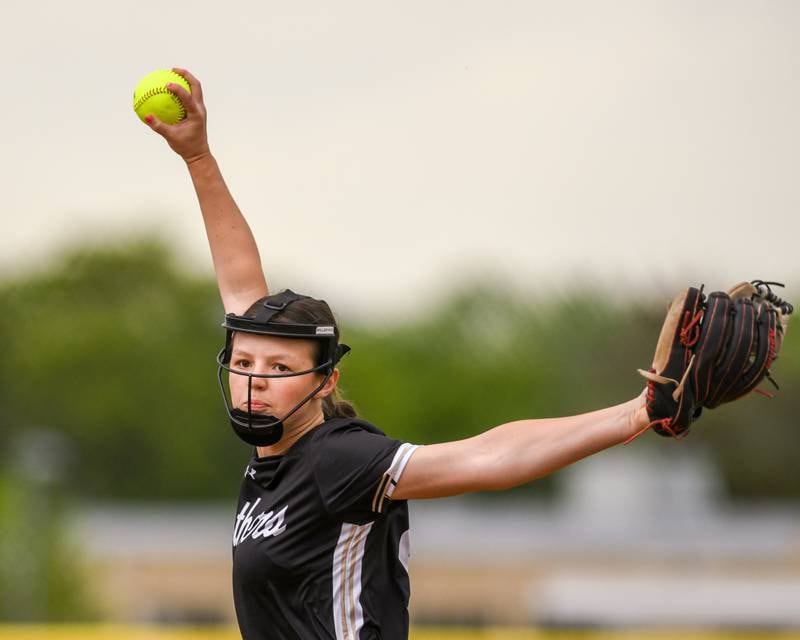 Glenbard North's Avery Miller (24) pitches during the game on Monday May 13, 2024, while traveling to take on Wheaton North.