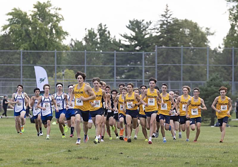 Newman, Rock Falls and Sterling boys take off from the starting line Tuesday, Sept. 12, 2023 during the Twin Cities Meet at Centennial Park in Rock Falls.