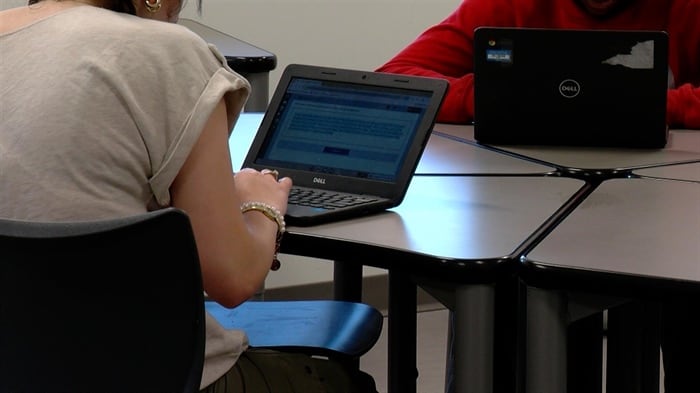 Students are pictured in a file photo working on laptops at Lanphier High School in Springfield.