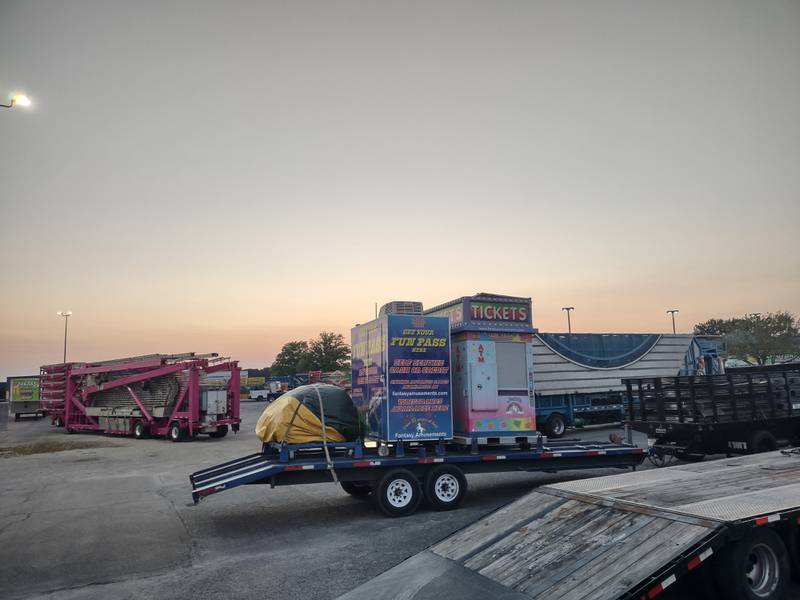 Carnival rides sit Monday, July 29, 2024, at Northpoint Plaza in Streator awaiting to be erected for the festival Aug. 1-4.