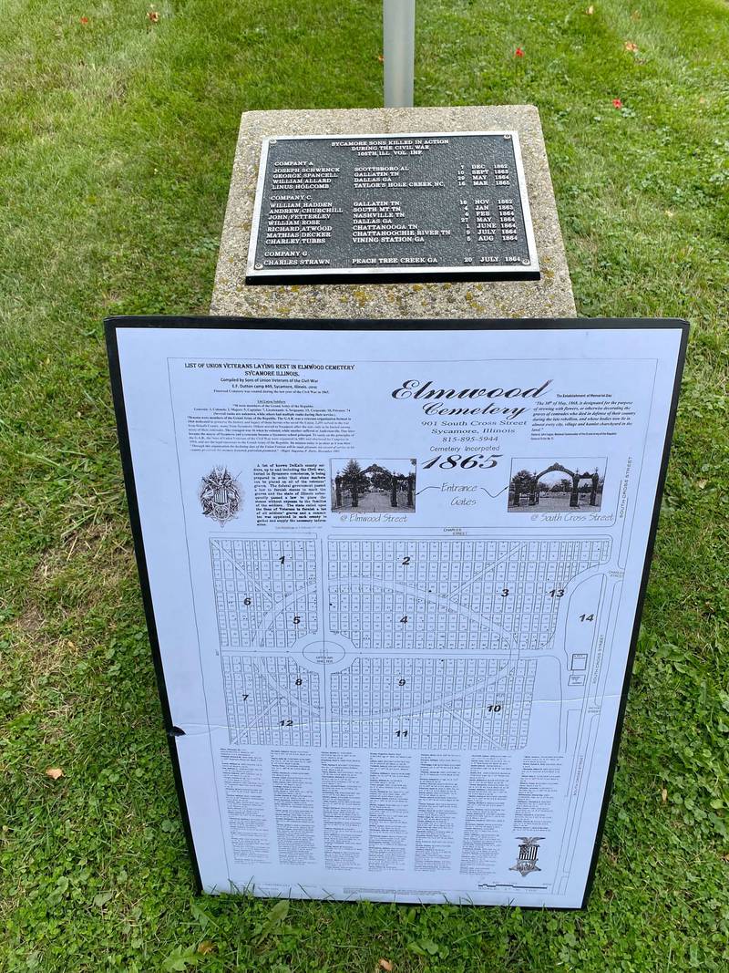 A list of 144 Union Army soldiers that lay buried in Elmwood Cemetery compiled by the Sons of Union Veterans of the Civil War. The list was displayed at the DeKalb County History Center’s annual Etched in Stone Cemetery Walk at Elmwood Cemetery, 901 S. Cross St., Sycamore on Sunday, Oct. 8, 2023.