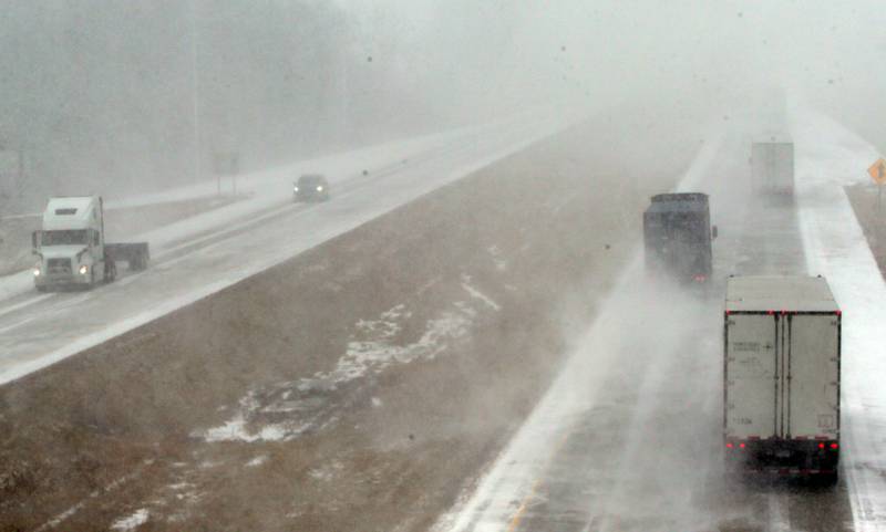 Snow reduces visibility on Interstate 80 on Thursday, Feb. 17, 2022, at the Princeton exit.