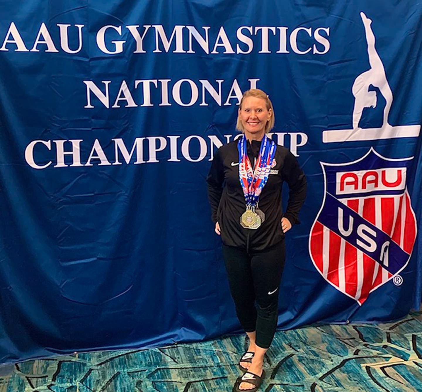 Alison Wright at the 2023 AAU Gymnastics National Championship in Orlando, Florida. She brought home five medals including one gold.