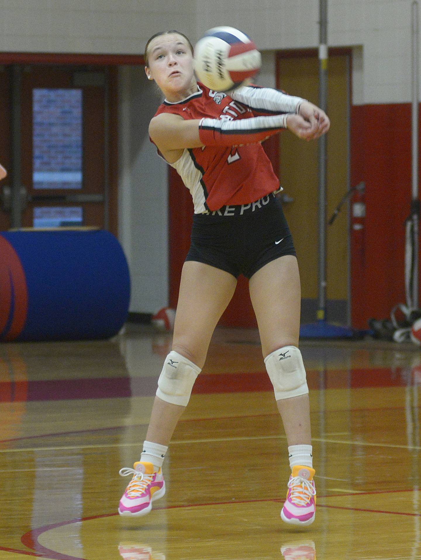 Streator libero Maiya Lansford returns a serve during the second set Wednesday, Sept. 4, 2024, at Streator.