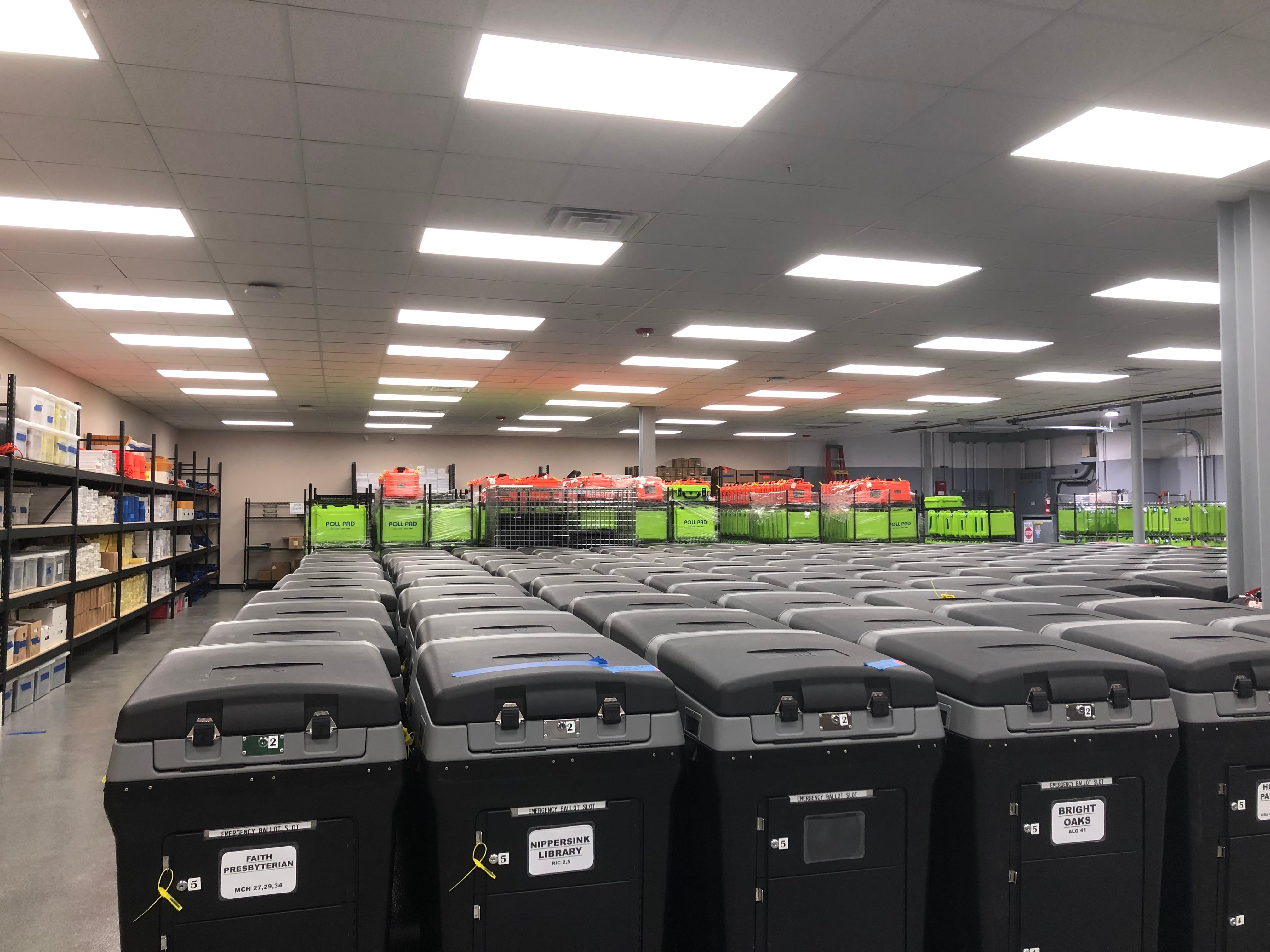 Election equipment stored Aug. 20, 2024 at the McHenry County Election Center in Woodstock.