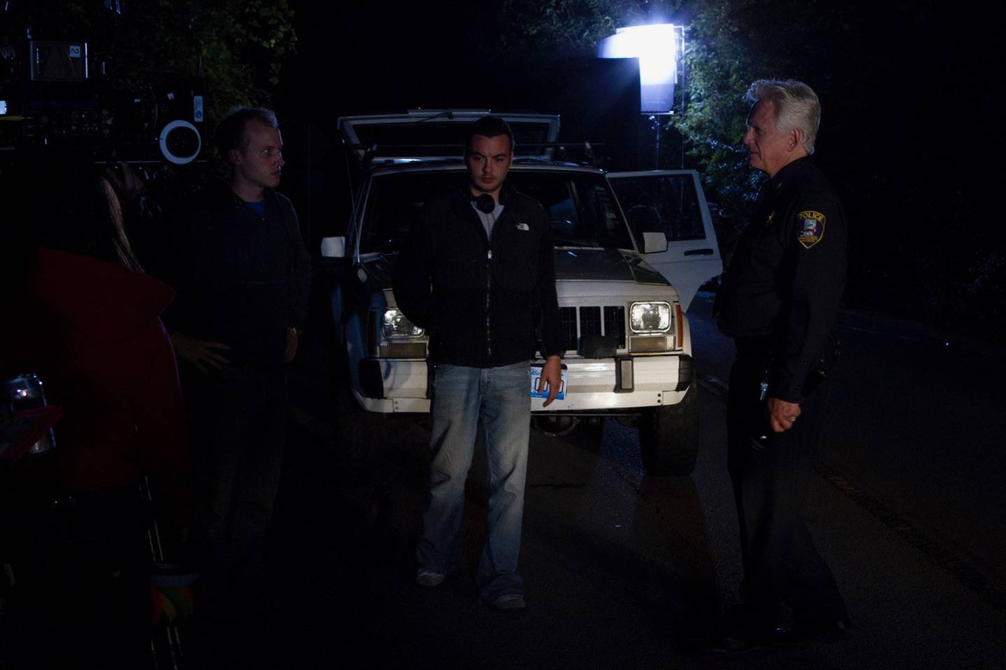 St. Charles filmmaker Nicholas Smith (center) with actor Bruce Davison (right) and crew members (left) on the set of "Munger Road" in 2010 while shooting on Munger Road.