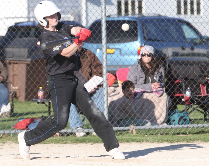 Somonauk's Landon Johnson smacks a hit against Earlville on Friday, April 12, 2024 at Earlville High School.