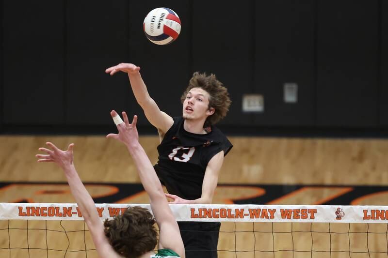 Lincoln-Way West’s Hunter Vedder hits a shot against Providence on Wednesday, April 3, 2024 in New Lenox.