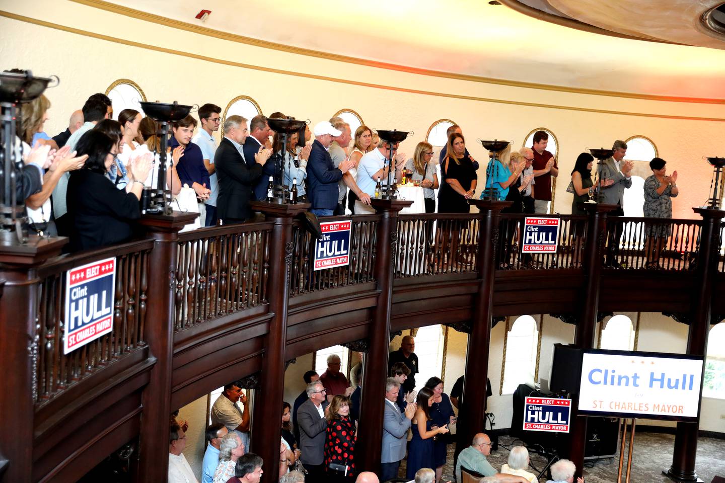 Supporters watch as Clint Hull announces his candidacy for St. Charles Mayor on Thursday, Sept. 5, 2024 at the Hotel Baker in St. Charles.