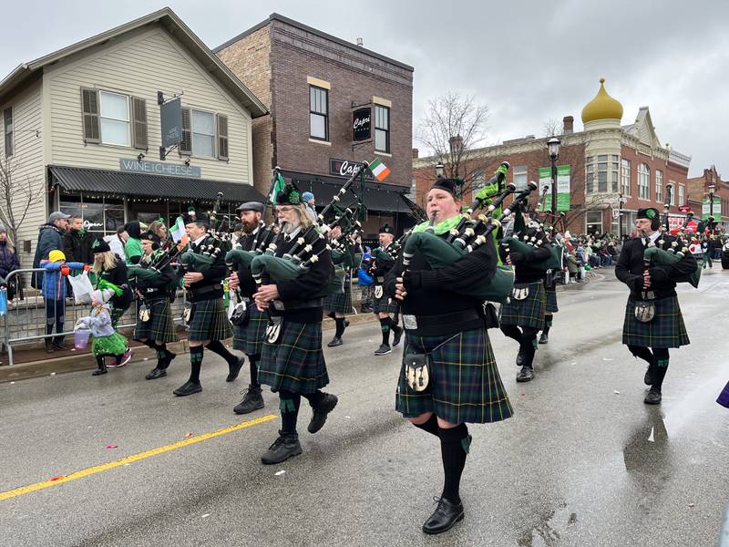 Bagpipers at the annual Plainfield Hometown Irish Parade on Sunday on Lockport Street in downtown Plainfield.