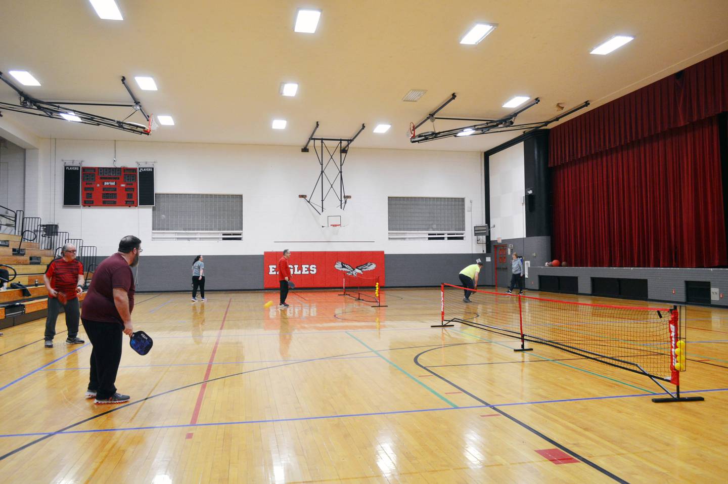 People play pickleball at the former David L. Rahn Junior High School building on Thursday, Feb. 15, 2024.