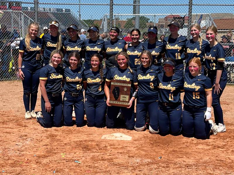 The Sterling High School softball team poses after beating Belvidere North 5-0 to win the Class 3A Belvidere North Regional title on Saturday.