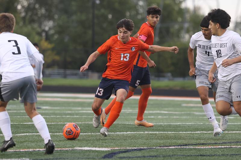 Romeoville’s Ruben Mesta looks to take a shot against Joliet West on Wednesday, Oct. 11, 2023 in Romeoville.